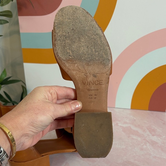 Vince Women's Brown Italian Leather Block Heel Sandals - Picture 6 of 8